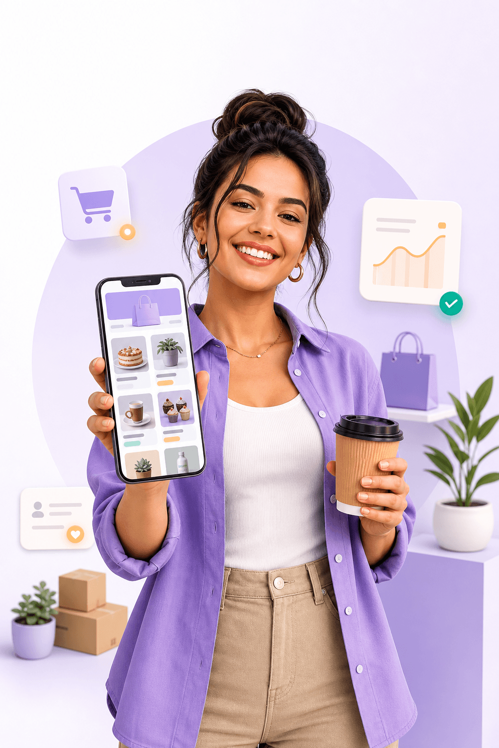 Lojista usando painel de catalogo digital pelo celular